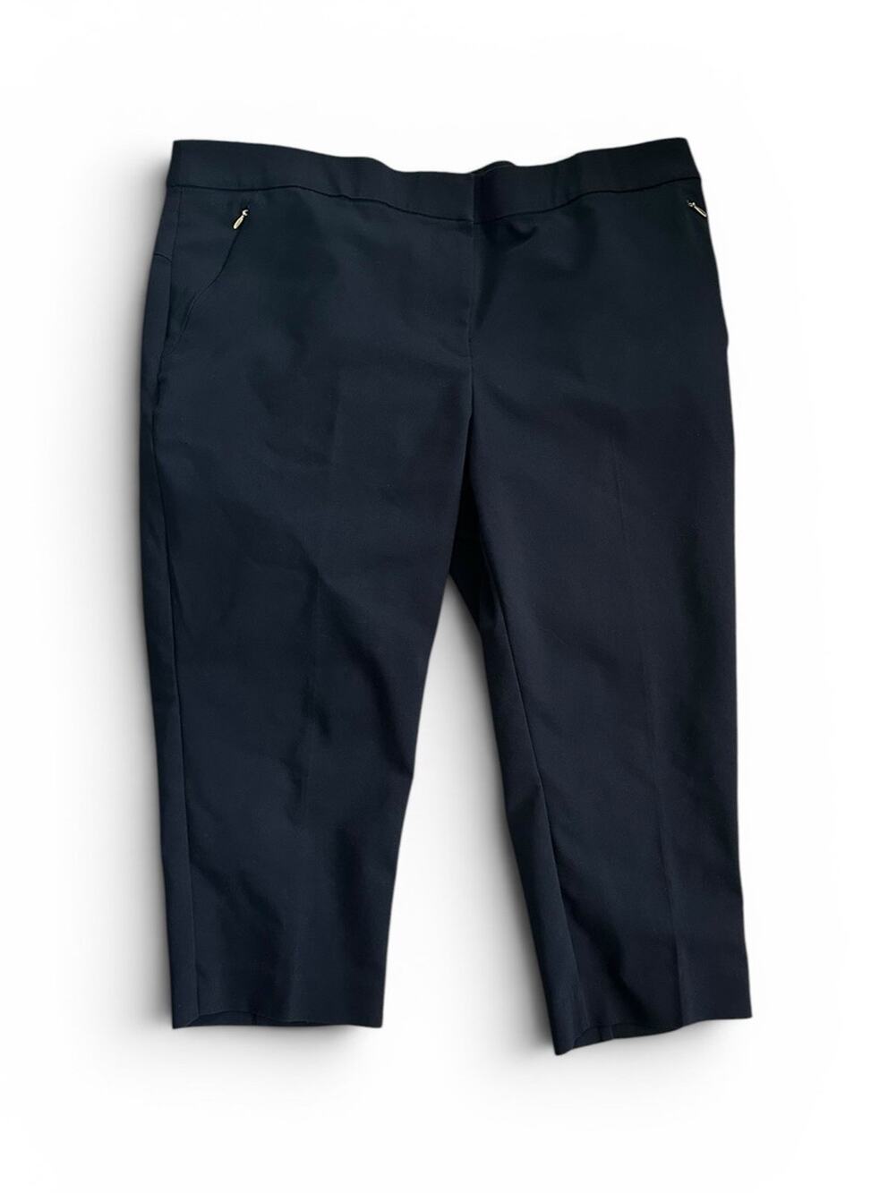 EVRI Plus Slant Zip Pocket Mid Rise Career Capri Pants Trousers Black 16W
